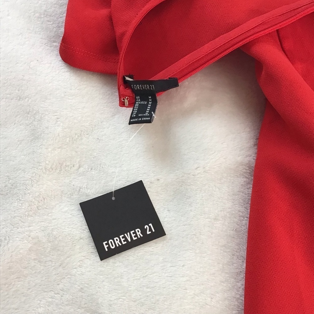 Forever 21 Red Puff Sleeve Mini Dress Short Sleeve V-Neck Party Dress Size Med - Picture 6 of 15